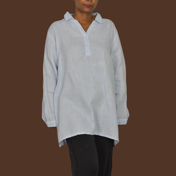 Match Point Linen Tunic Light Blue Collared V Neck Long Sleeve Popover Shirt XL - Picture 12 of 13